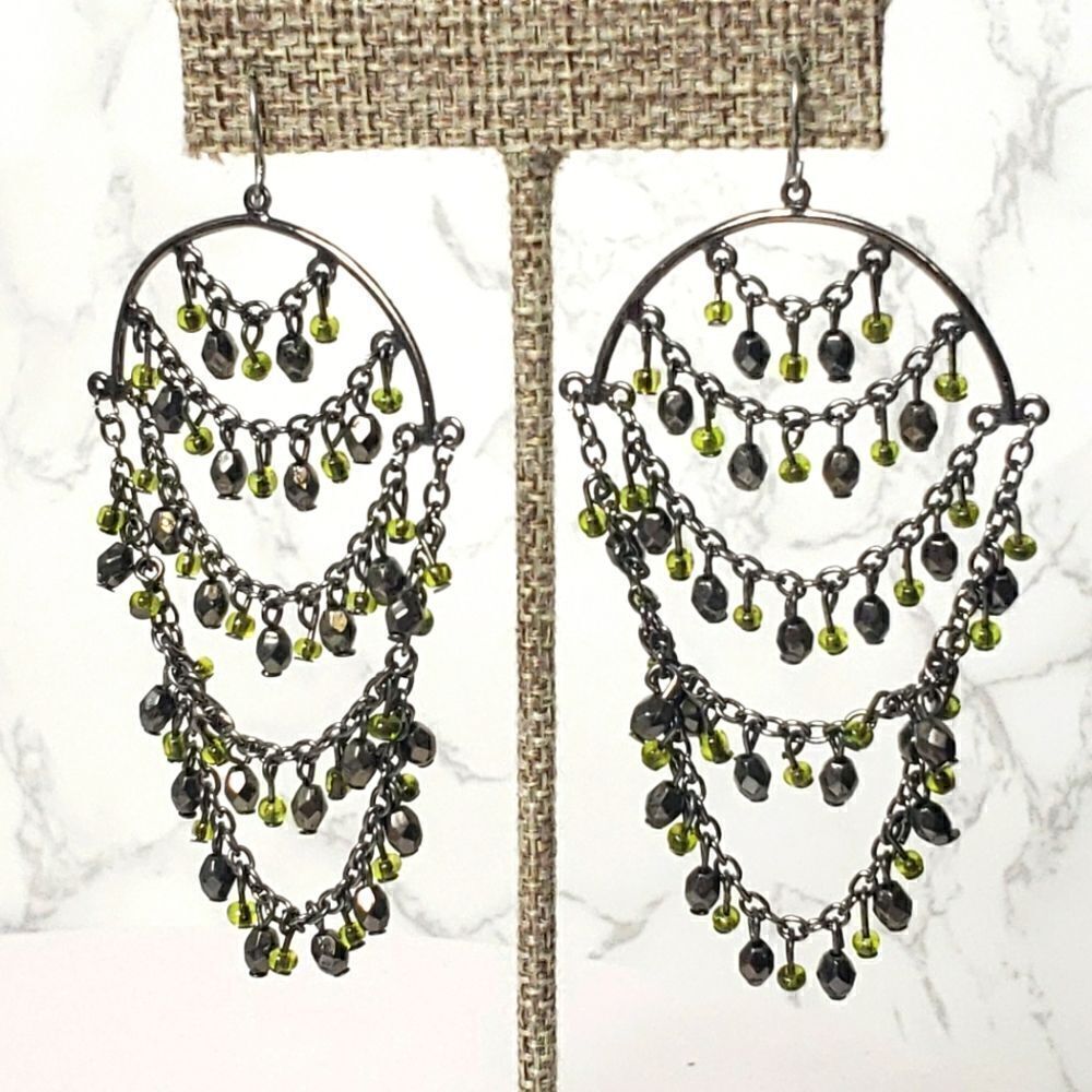 GUNMETAL Beaded Chandelier French Hook Earrings